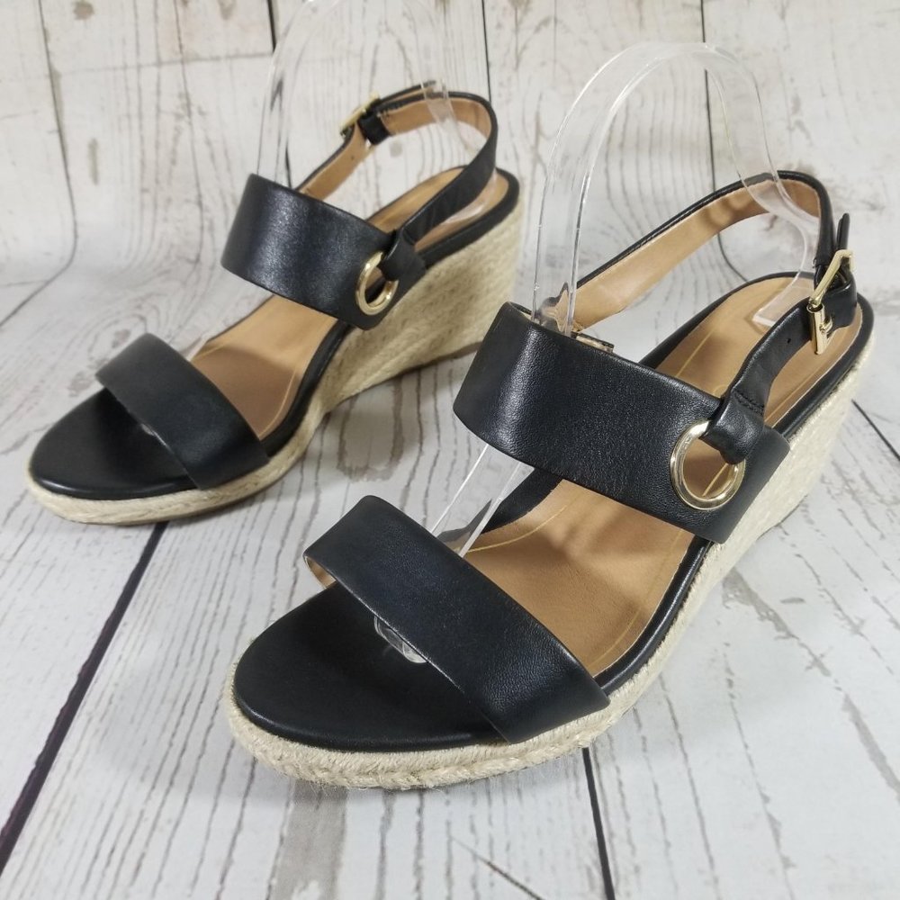 Vionic Vero Black Wedge Heel Sling Back Sandals - Wide Width